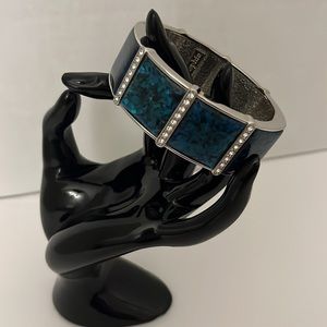 Lia Sophia Blue Green Cuff Bracelet Silver Rhinestones NEW